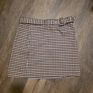 NWT Club Monaco Houndstooth Mini Skirt Sz 14 Pink Black White Belted $158